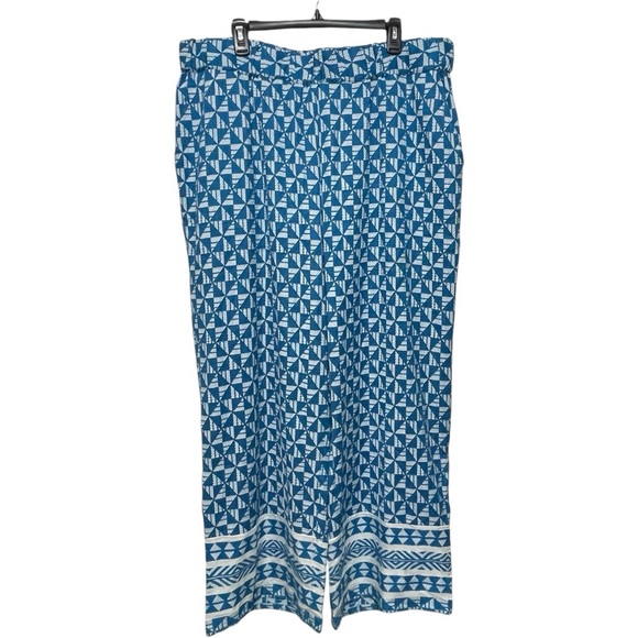 SOFT SURROUNDINGS Narah Knit Pull On Palazzo Pants in Blue White Geo Size 2 X - Picture 3 of 8